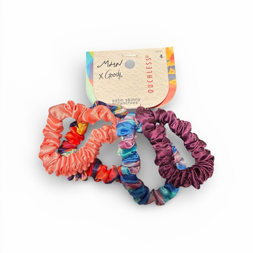 Goody x Morgan Harper Nichols Satin Skinny Scrunchies 4 Pack Colorful Hair Ties